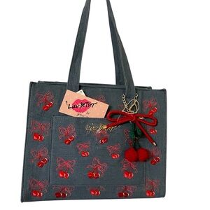 Betsey Johnson “LUV BETSEY” Denim Tote w/Cherries & Bows - NWT *